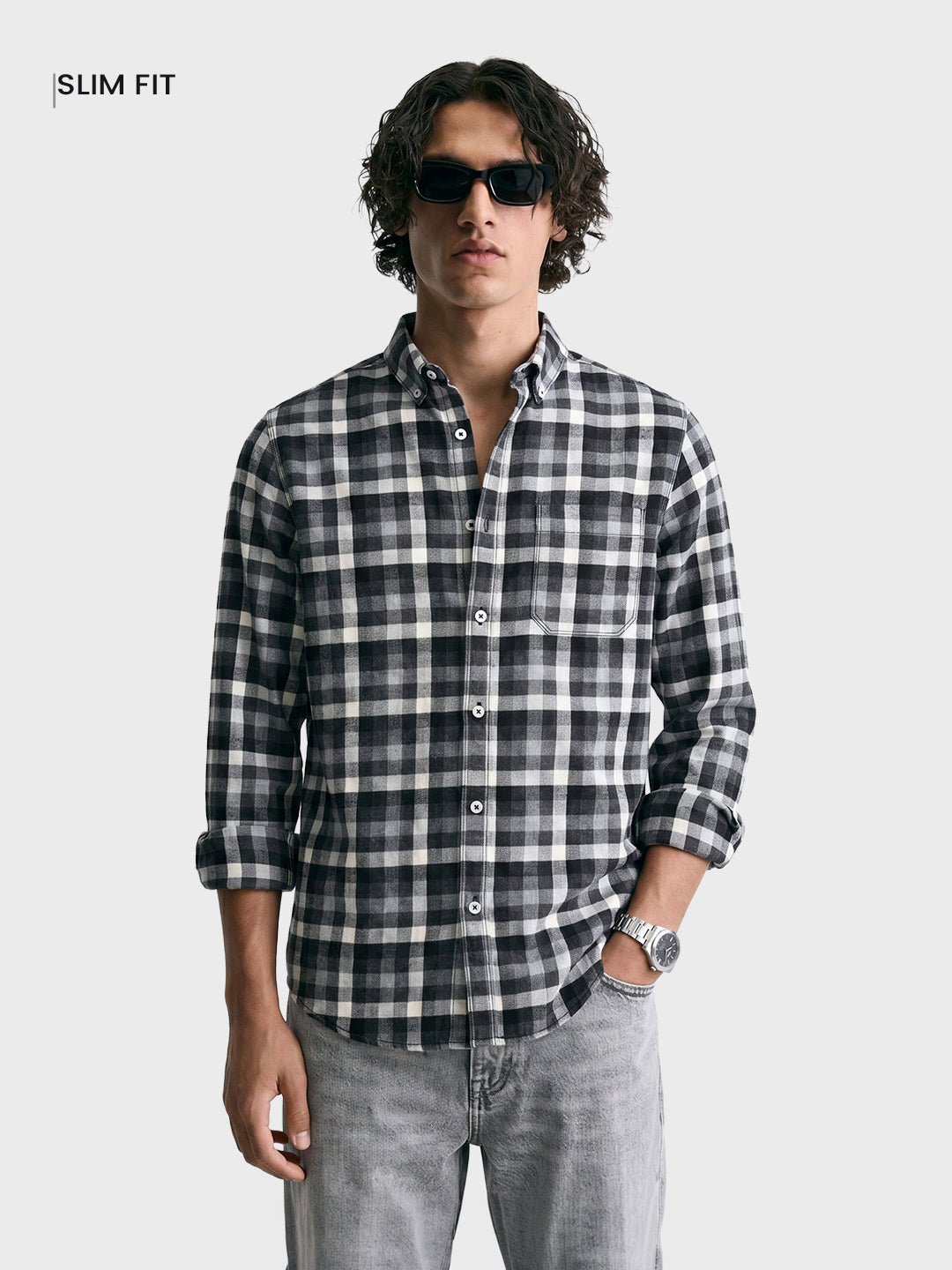 Men's Black Slim Fit Checkered Casual Shirt