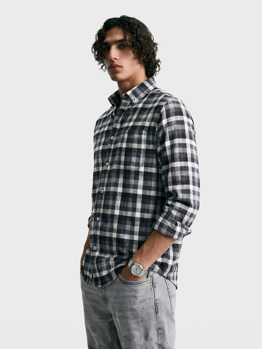 Men's Black Slim Fit Checkered Casual Shirt