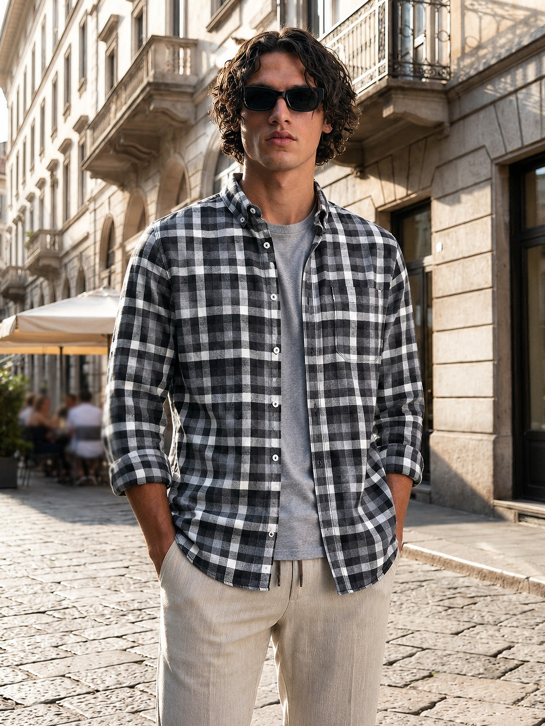 Men's Black Slim Fit Checkered Casual Shirt