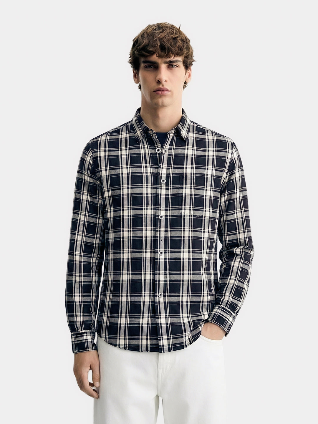 Men's Black Slim Fit Checked Casual Shirt