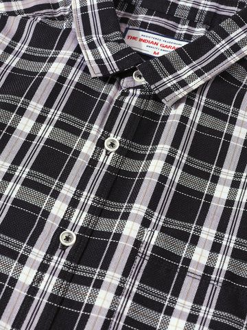 Men's Black Slim Fit Checked Casual Shirt