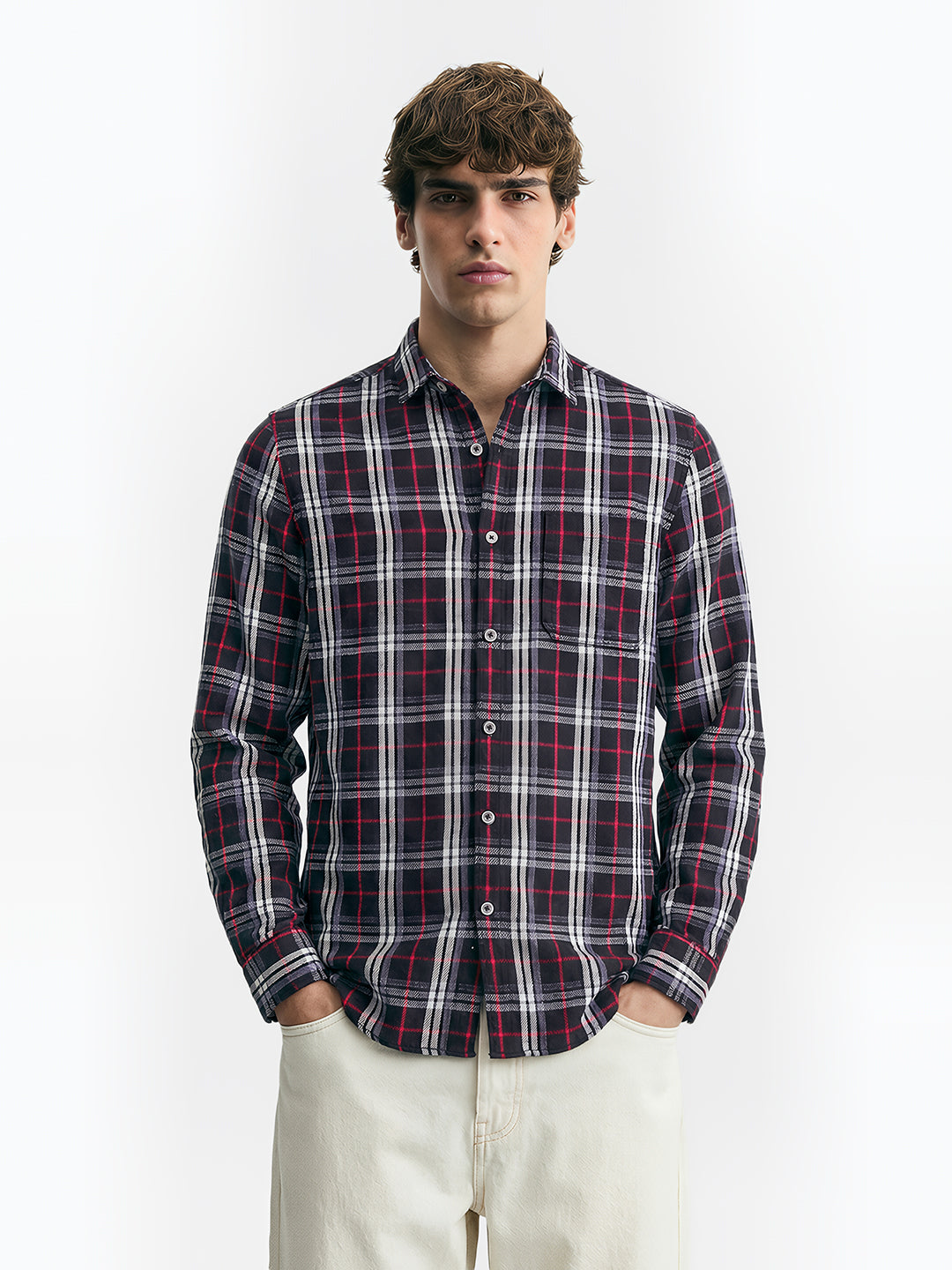 Men's Black Slim Fit Checked Casual Shirt