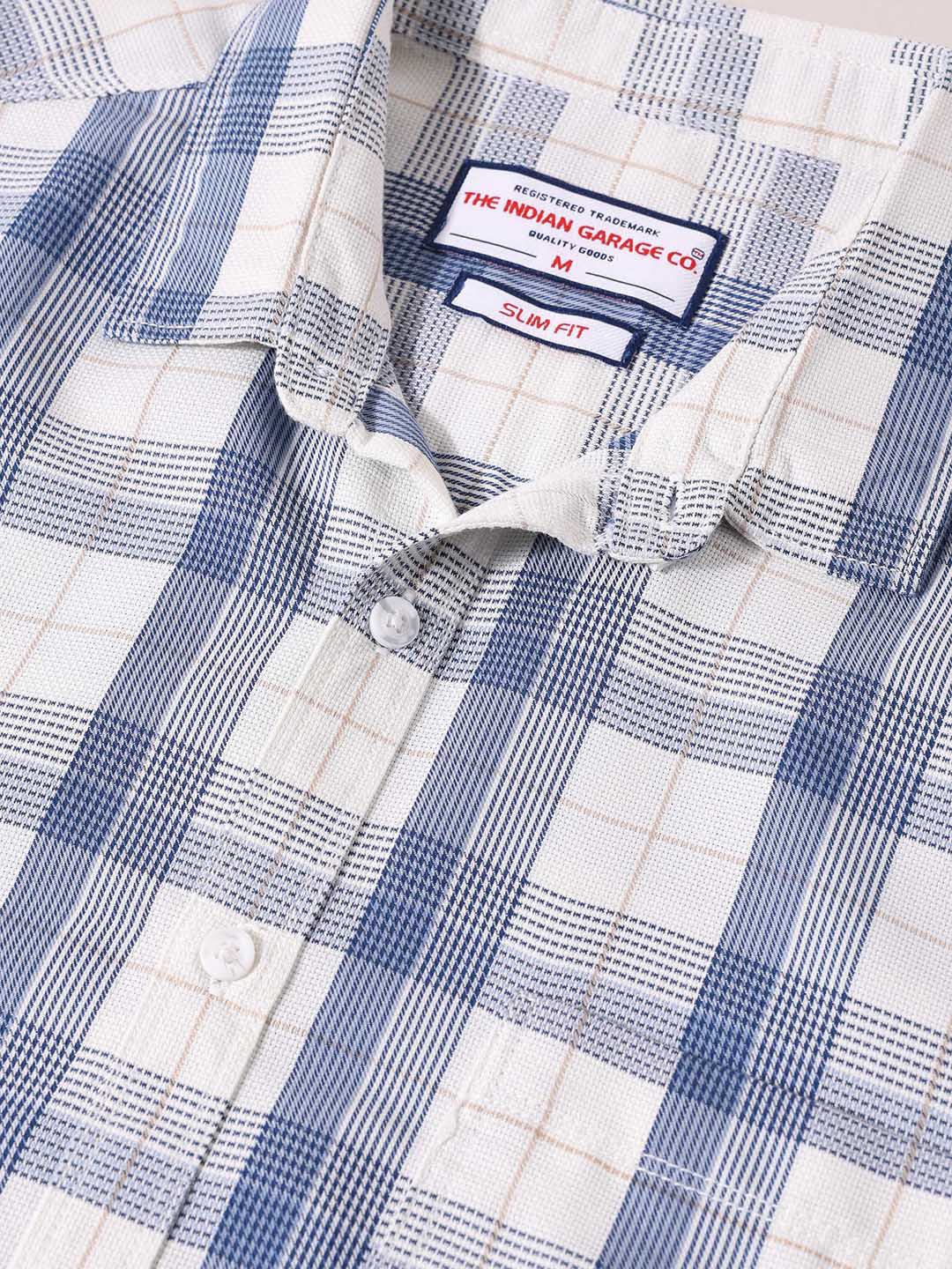 Men's Cream Slim Fit Checked Casual Shirt