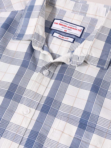 Men's Cream Slim Fit Checked Casual Shirt