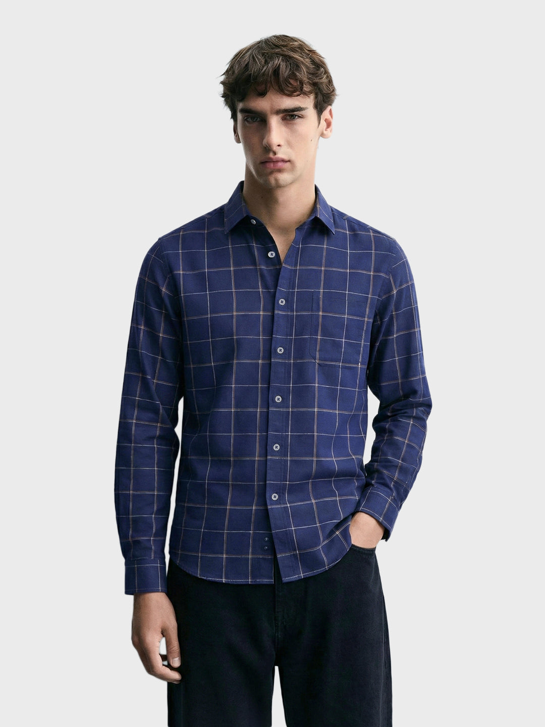 Men's Blue Slim Fit Checked Casual Shirt