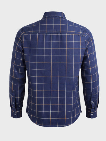 Men's Blue Slim Fit Checked Casual Shirt