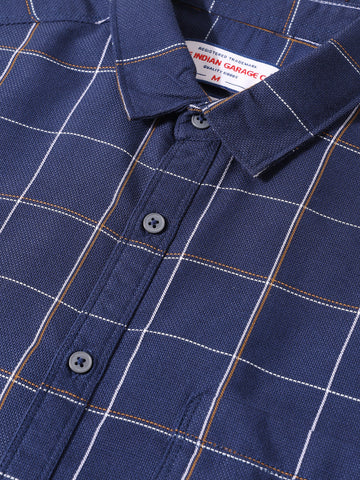 Men's Blue Slim Fit Checked Casual Shirt
