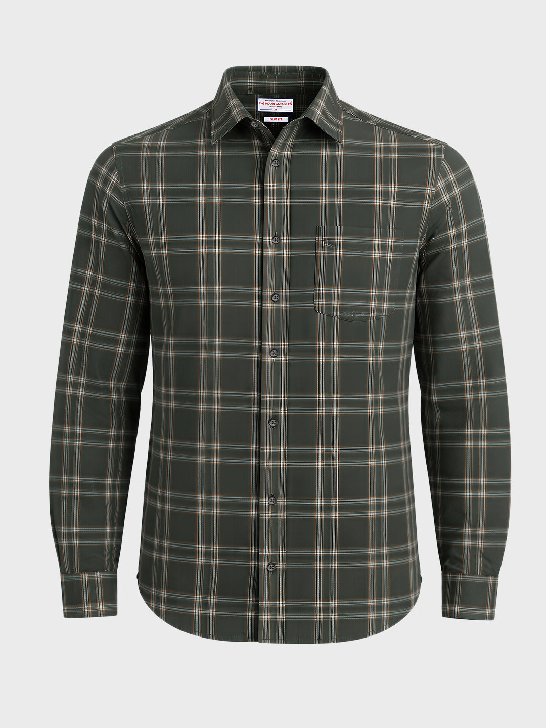 Men's Green Slim Fit Checkered Casual Shirts