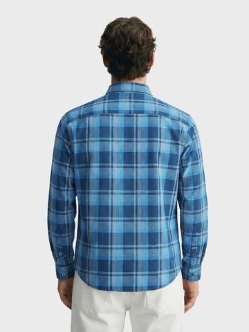 Men's Blue Slim Fit Checkered Casual Shirts