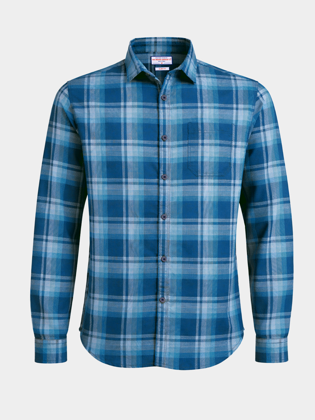 Men's Blue Slim Fit Checkered Casual Shirts