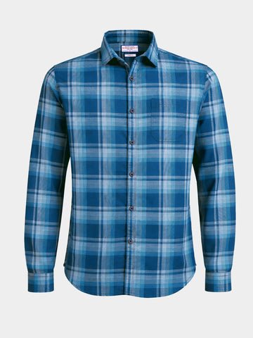 Men's Blue Slim Fit Checkered Casual Shirts