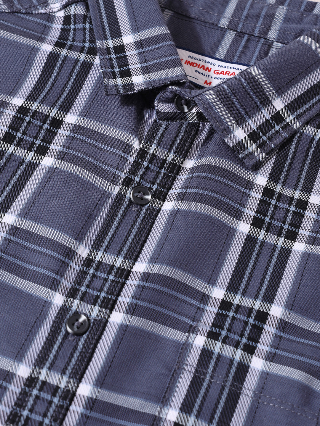 Men's Grey Slim Fit Checkered Casual Shirts