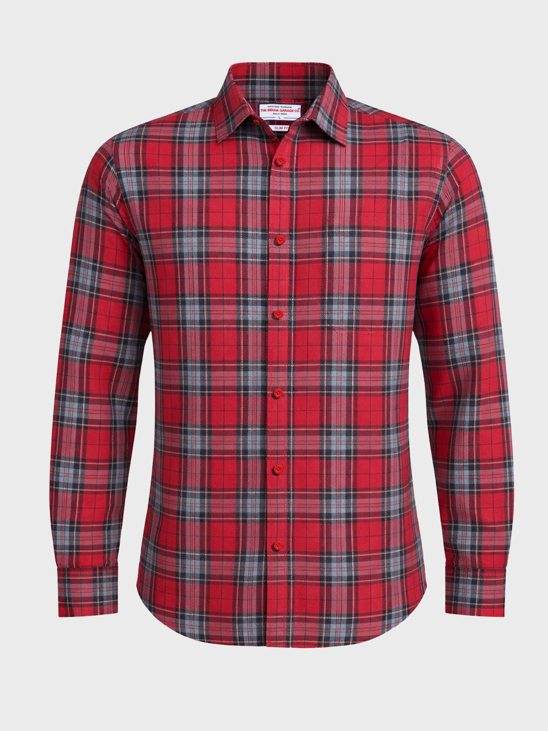 Men's Red Slim Fit Checkered Casual Shirts