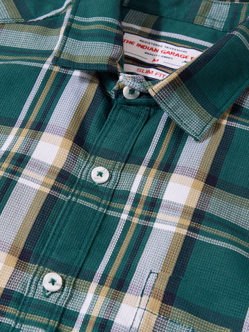 Men's Teal Slim Fit Checked Casual Shirt