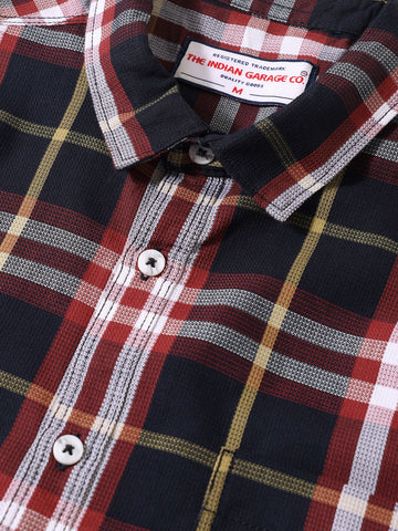 Men's Black Slim Fit Checked Casual Shirt