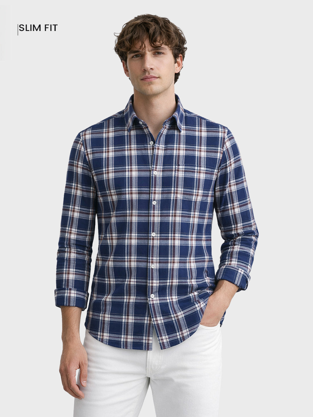 Men's Blue Slim Fit Checked Casual Shirt