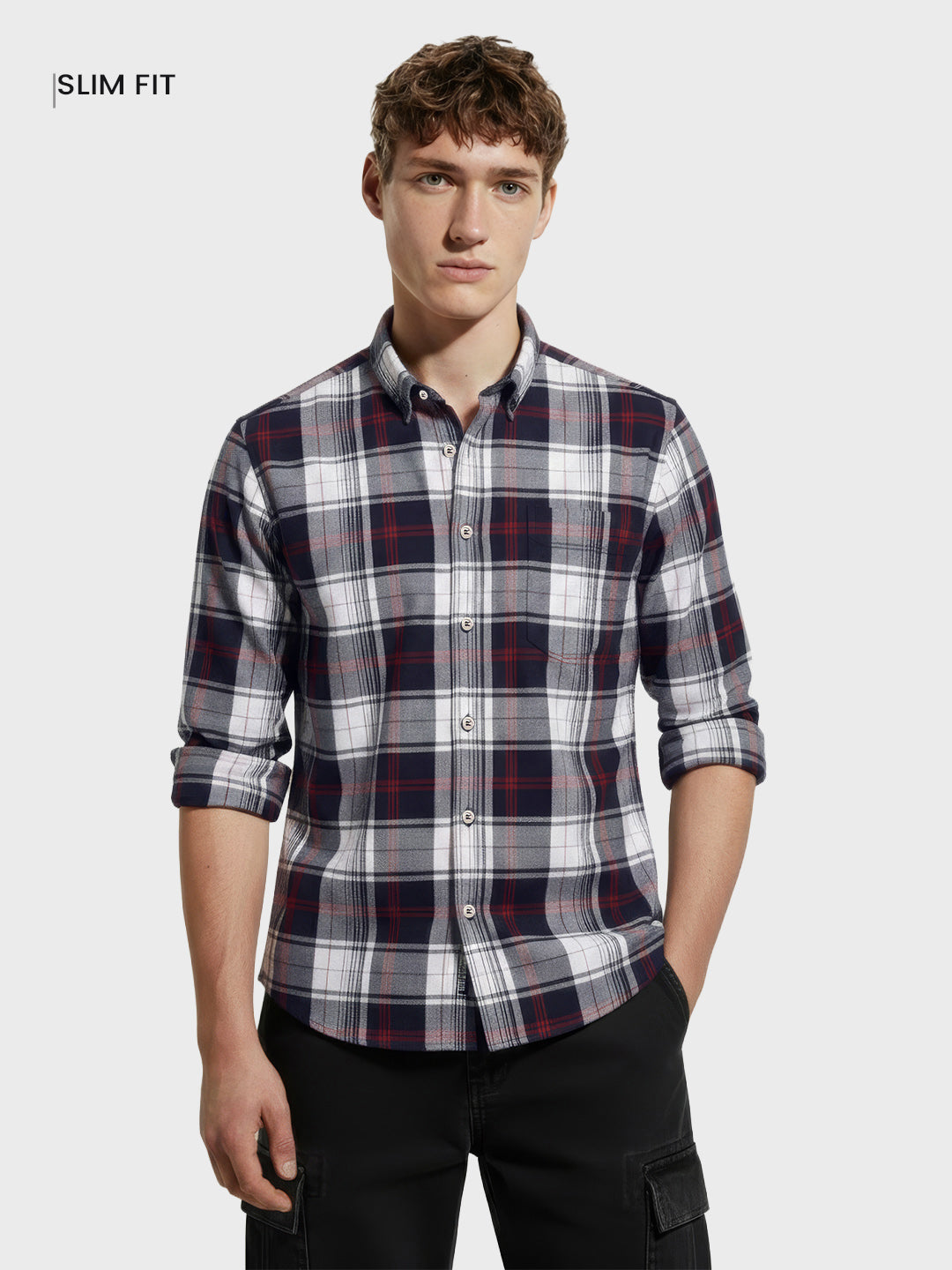 Men's Black Slim Fit Checked Casual Shirt
