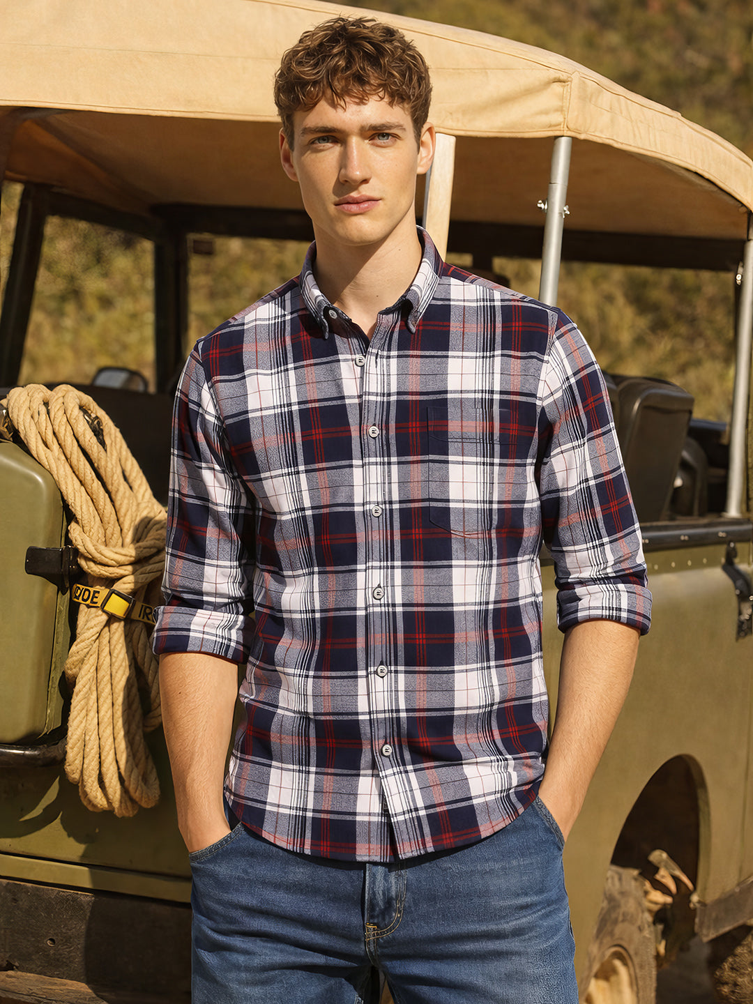 Men's Black Slim Fit Checked Casual Shirt