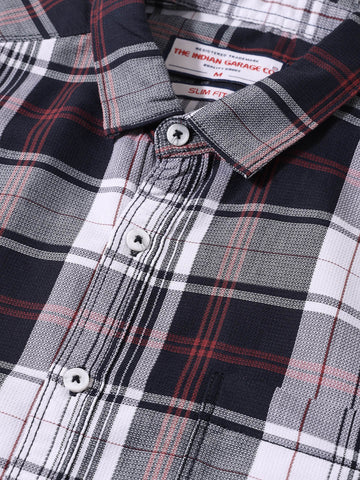 Men's Black Slim Fit Checked Casual Shirt