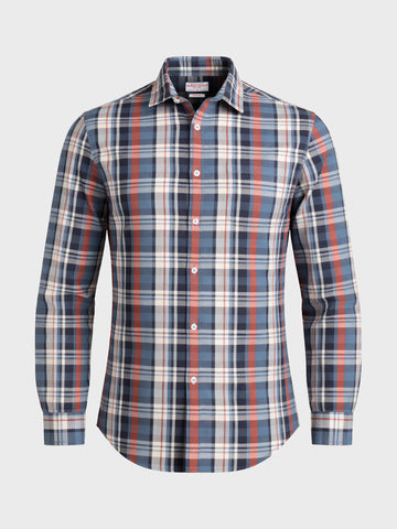 Men's Blue Slim Fit Checked Casual Shirt