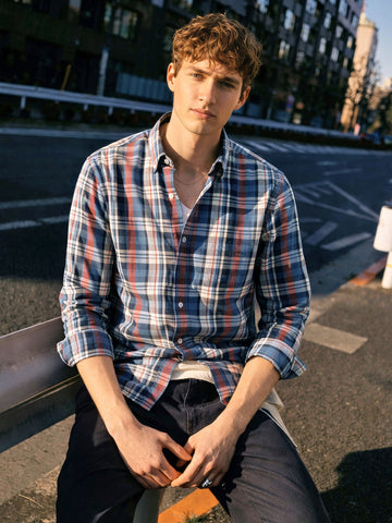 Men's Blue Slim Fit Checked Casual Shirt