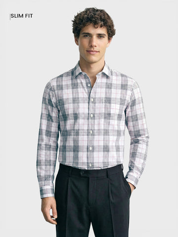 Men's White Slim Fit Checked Casual Shirt