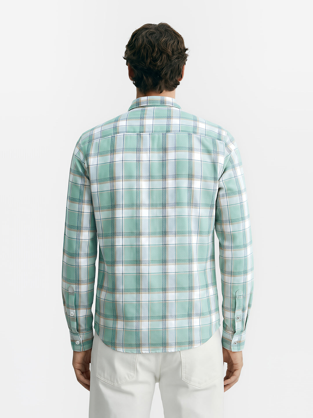 Men's Green Slim Fit Checked Casual Shirt