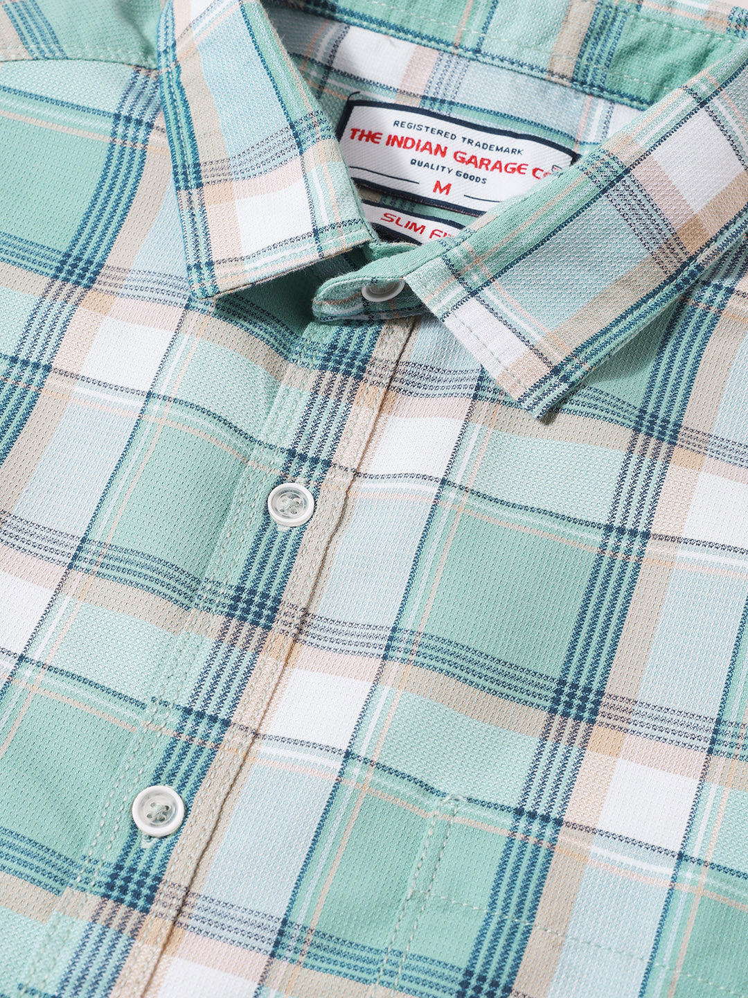 Men's Green Slim Fit Checked Casual Shirt