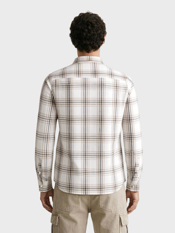 Men's Cream Slim Fit Checked Casual Shirt