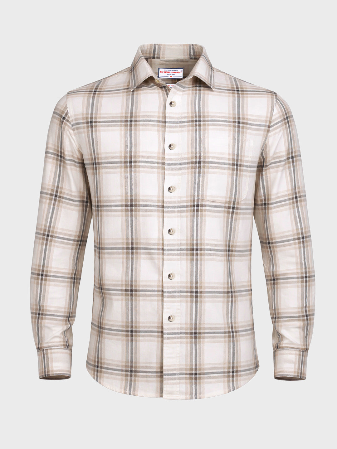 Men's Cream Slim Fit Checked Casual Shirt