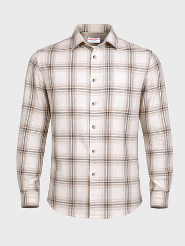 Men's Cream Slim Fit Checked Casual Shirt