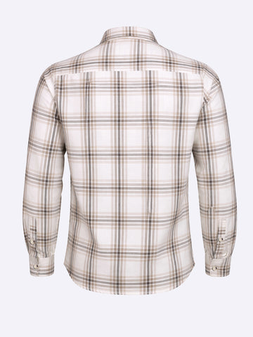 Men's Cream Slim Fit Checked Casual Shirt