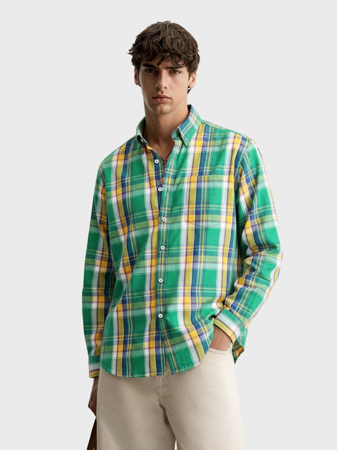 Men's Green Slim Fit Checked Casual Shirt