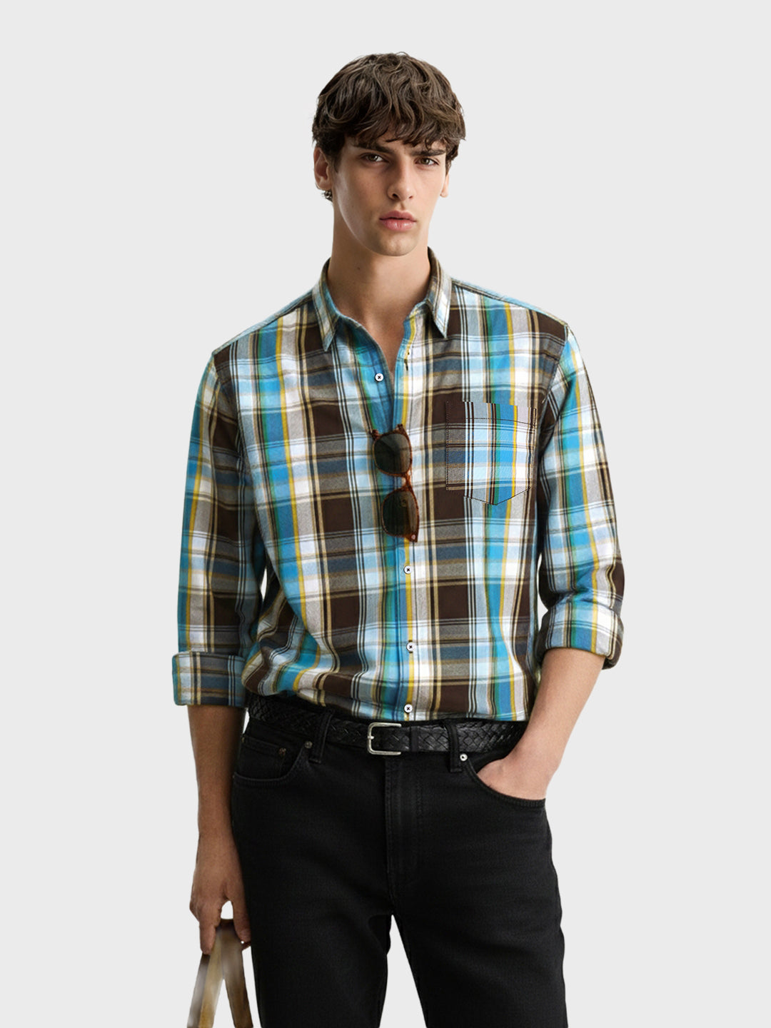 Men's Brown Slim Fit Checked Casual Shirt