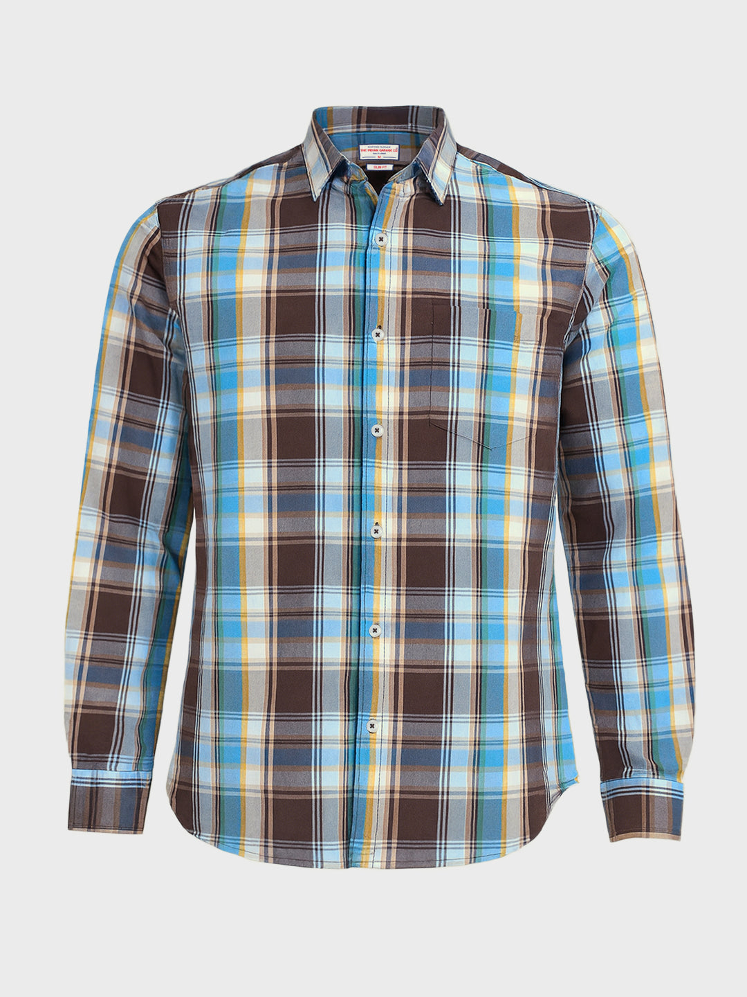Men's Brown Slim Fit Checked Casual Shirt