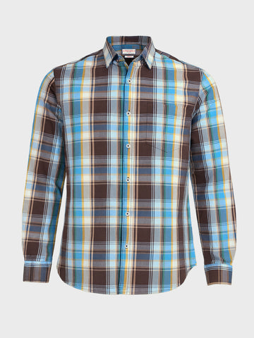 Men's Brown Slim Fit Checked Casual Shirt
