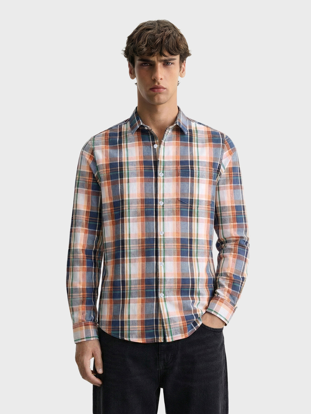 Men's White Slim Fit Checked Casual Shirt