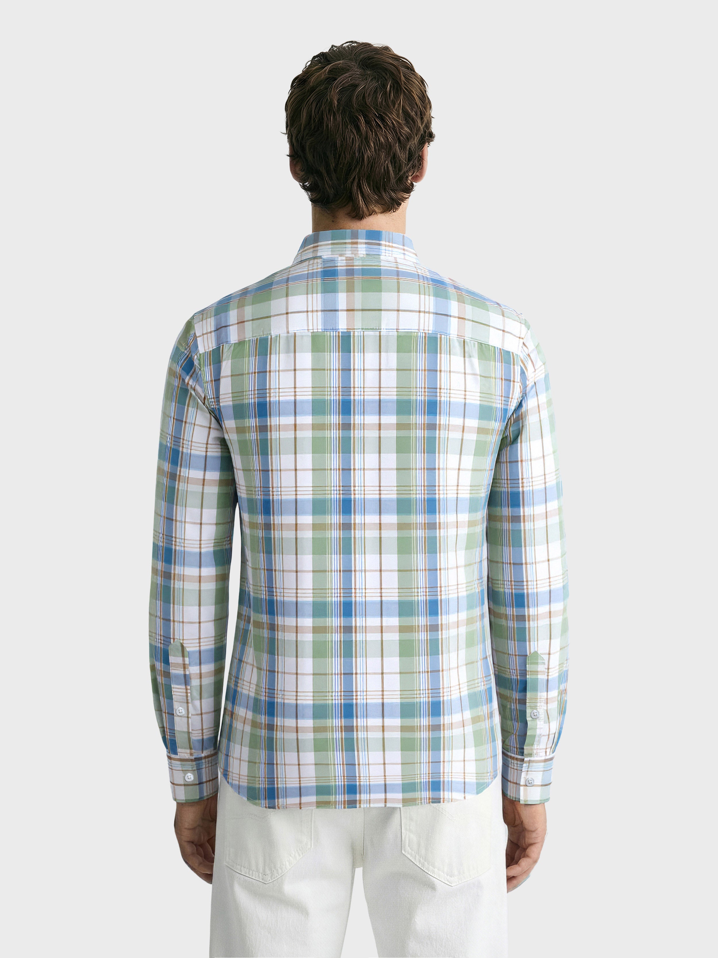 Men's White Slim Fit Checked Casual Shirt