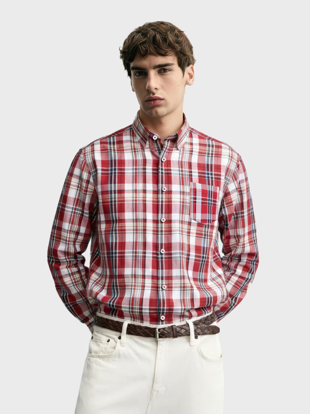 Men's Red Slim Fit Checked Casual Shirt