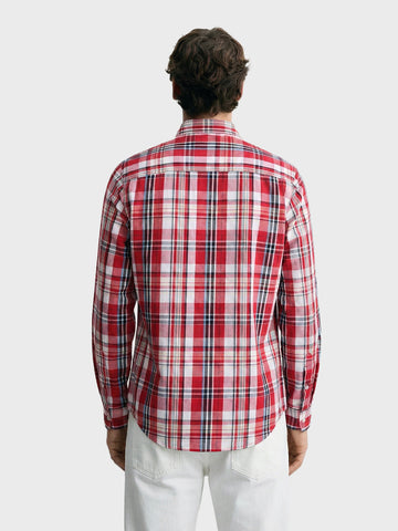Men's Red Slim Fit Checked Casual Shirt