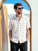 Men's Cream Relaxed Fit Checkered Resort Wear Shirt
