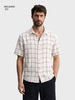 Men's Cream Relaxed Fit Checkered Resort Wear Shirt