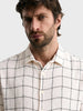 Men's Cream Relaxed Fit Checkered Resort Wear Shirt