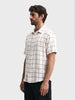 Men's Cream Relaxed Fit Checkered Resort Wear Shirt