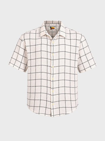 Men's Cream Relaxed Fit Checkered Resort Wear Shirt