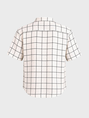 Men's Cream Relaxed Fit Checkered Resort Wear Shirt