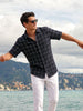 Men's Black Relaxed Fit Checkered Resort Wear Shirt