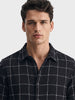 Men's Black Relaxed Fit Checkered Resort Wear Shirt