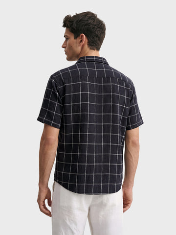 Men's Black Relaxed Fit Checkered Resort Wear Shirt
