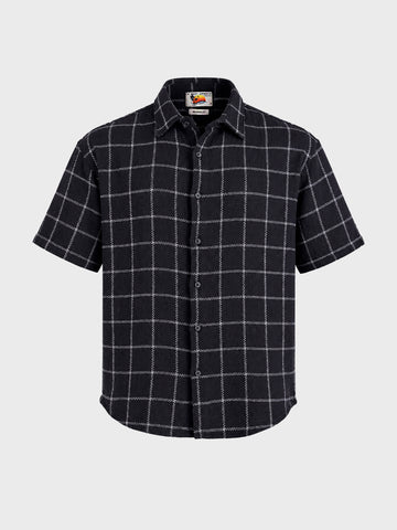 Men's Black Relaxed Fit Checkered Resort Wear Shirt